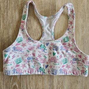 Mightly organic cotton sports bra pink teal white print size 10.
